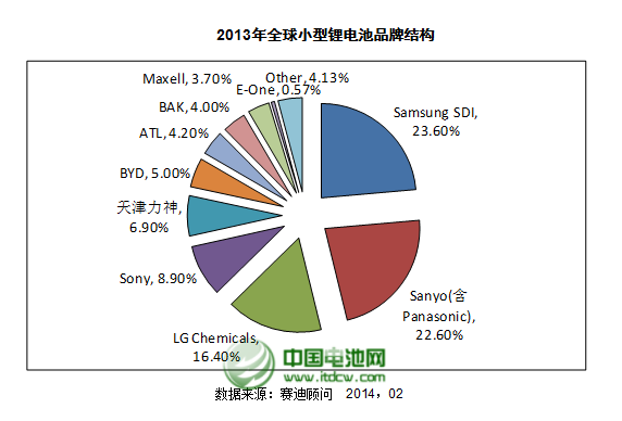 2013年全球小型锂电池品牌结构