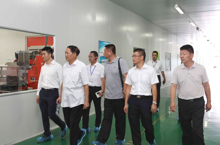 新能源汽车生产现场，领导们对汽车性能与参数作深入咨询