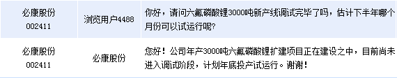 必康股份：年产3000吨六氟磷酸锂扩建项目计划年底投产