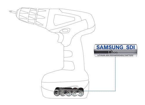 安装了圆柱形锂离子电池的无线电动工具