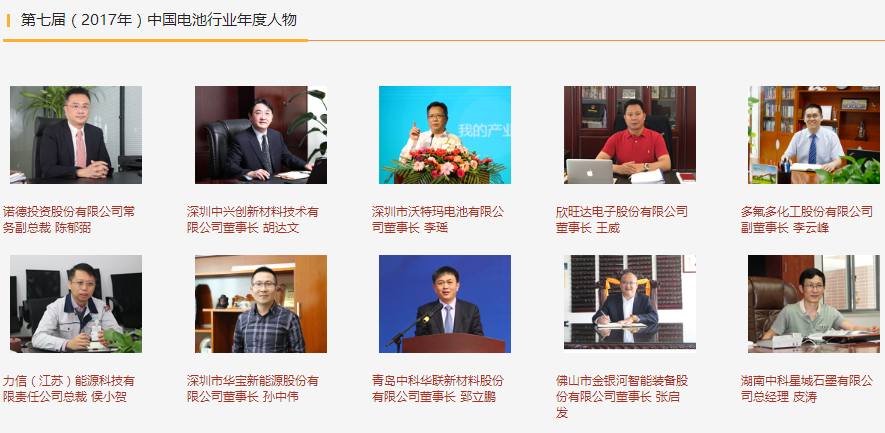 第七届中国电池行业年度人物/年度创新奖名单揭晓