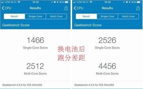 GeekBench4跑分显示，旧iPhone更换电池即可重新起飞