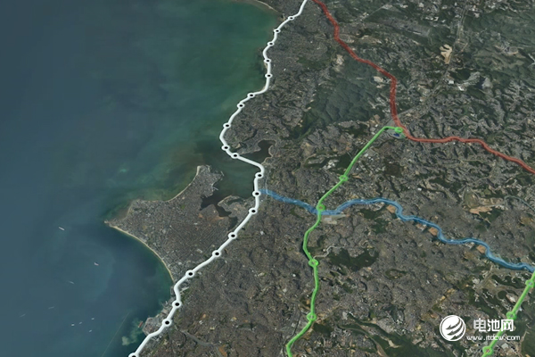 萨尔瓦多云轨线路（白色线条）将与其它轨道交通线路共同打造轨道交通网