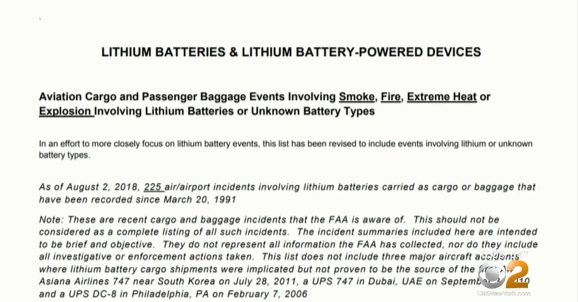 图：美国联邦航空管理局关于电池事故报告  图片来源：NOWTHIS