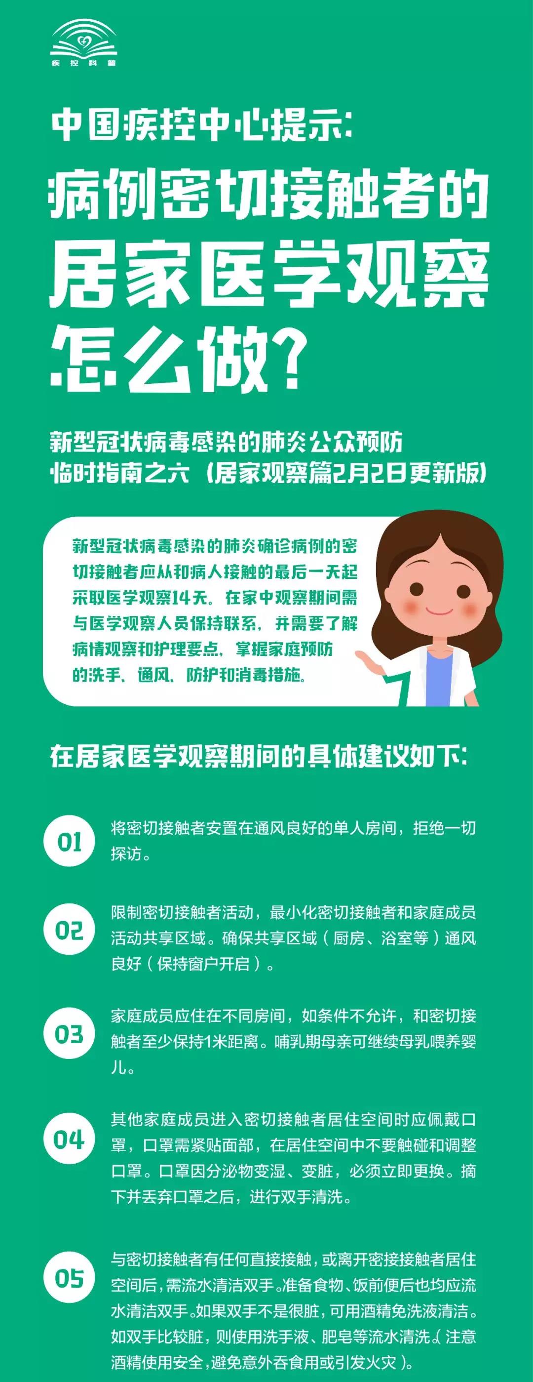 中国疾控中心提示：病例密切接触者的居家医学观察怎么做？