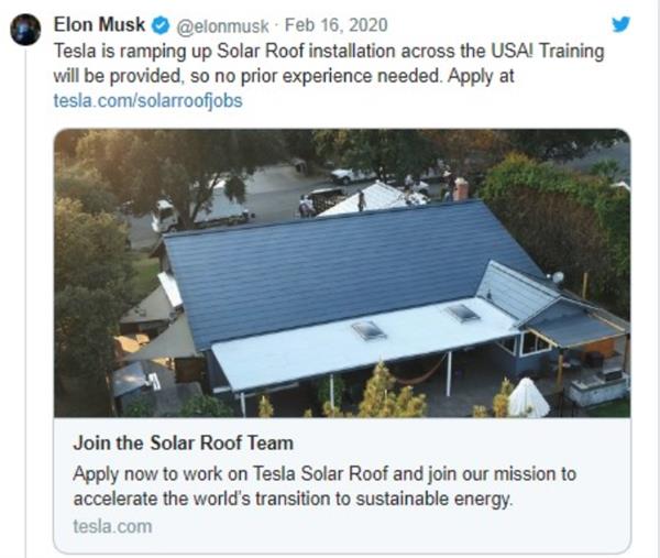 马斯克：第三代特斯拉太阳能屋顶成本更低 会尽快进入中国市场