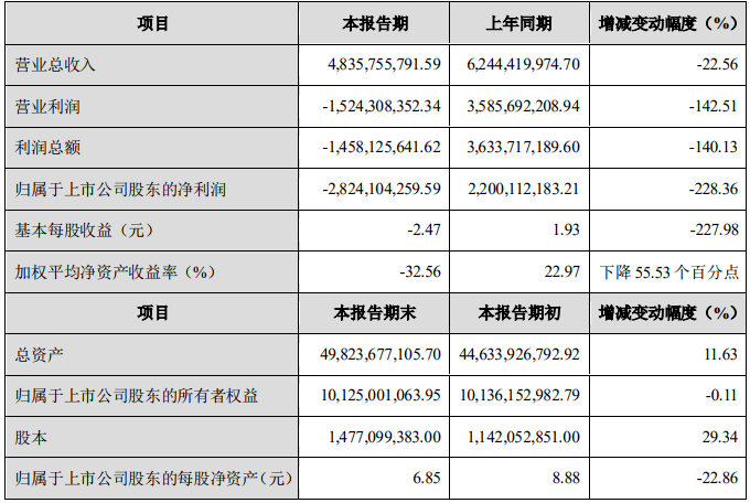 天齐锂业2019年度主要财务数据和指标（单位：元）