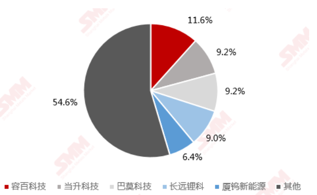 2020年三元材料生产商前五名市占率