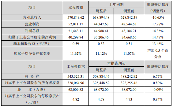 奥克股份2020年度主要财务数据和指标（单位：万元）