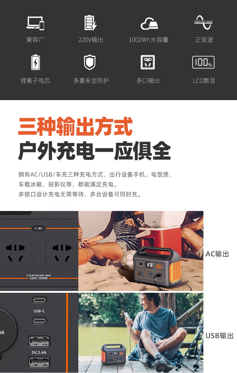 电小二户外电源1000W大功率220V移动电源