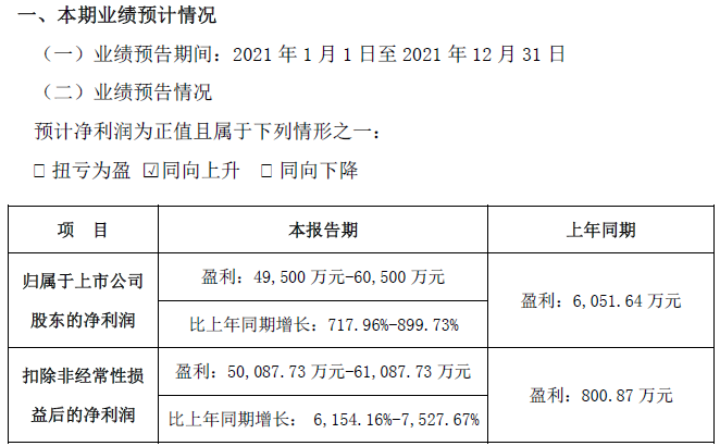 道氏技术2021年业绩预计情况