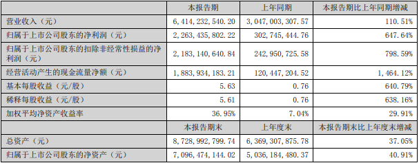 永兴材料2022年上半年主要会计数据和财务指标（单位：元）