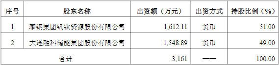 合资公司各方出资金额及持股比例