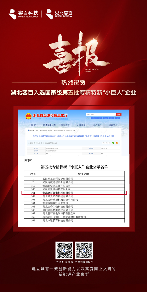 掌握核心竞争优势 湖北容百入选国家级第五批专精特新“小巨人”企业