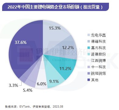 2022年中国主要锂电铜箔企业市场份额