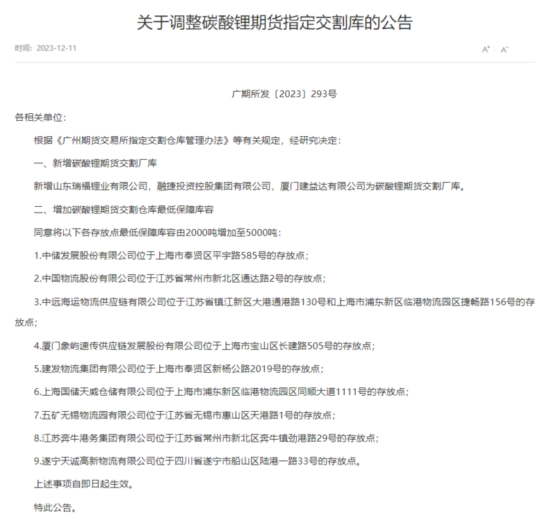 碳酸锂期货从近涨停到跌超5%！交割仓库扩容影响多大？