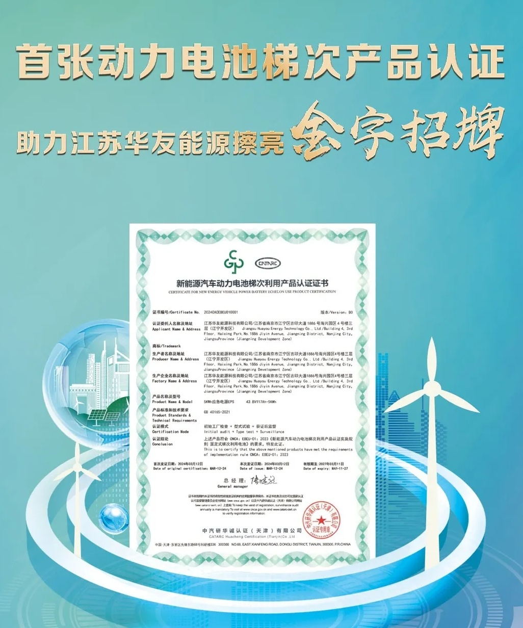 我国动力电池梯次利用产品认证制度正式落地！华友能源获首张证书