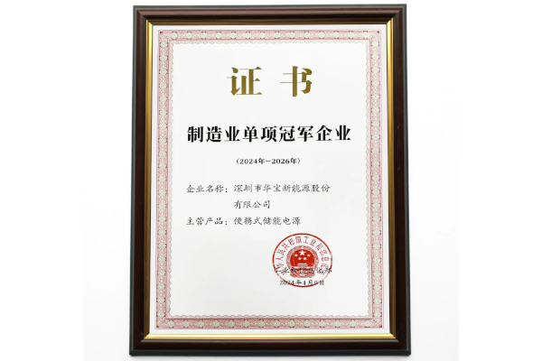 行业首个冠军！华宝新能荣获制造业单项冠军企业