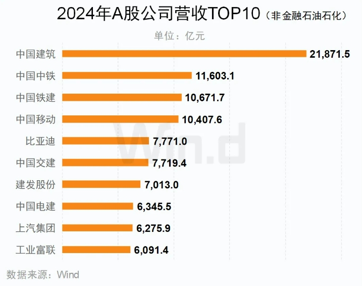 2024年A股营收TOP10（非金融石油石化）公司