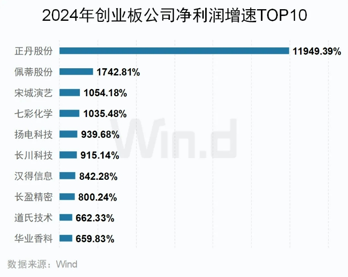 2024年创业板业绩增速TOP10公司