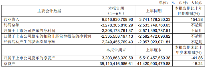 北汽蓝谷上半年主要会计数据