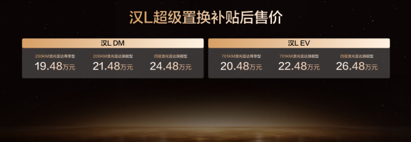 与时代进取者同行！比亚迪汉L唐L补贴后19.48万元