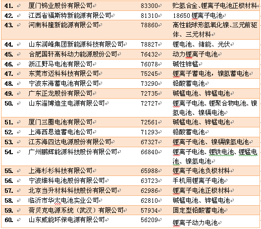 2013年电池百强名单