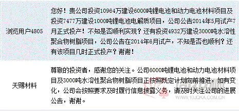 天赐材料：六千吨锂电池和电池材料项目顺利推进